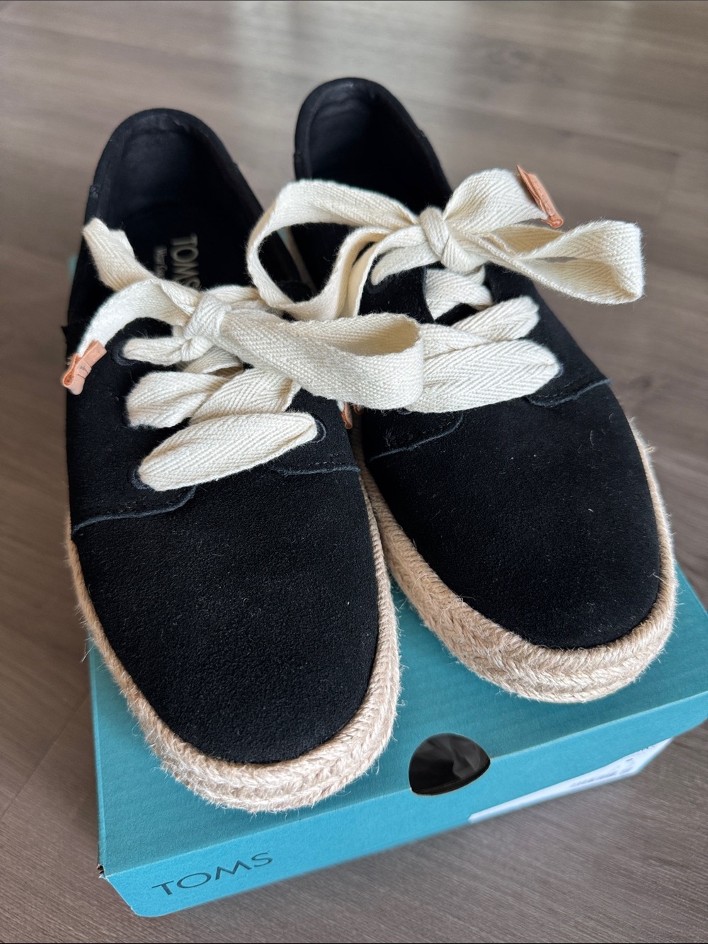 TOMS Black Espadrille Lace-Up Sneakers with Cream Laces